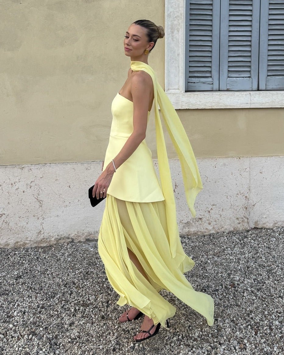Asymmetric Sheer Maxi Dress – Women's Summer Party Maxi Dress