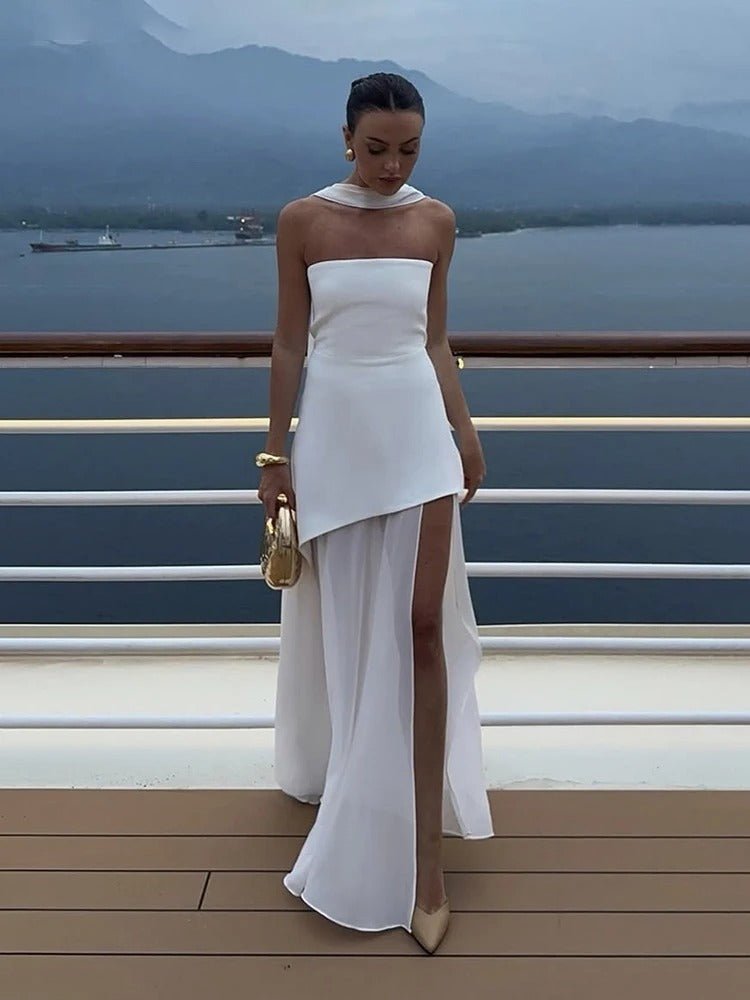Asymmetric Sheer Maxi Dress – Women's Summer Party Maxi Dress
