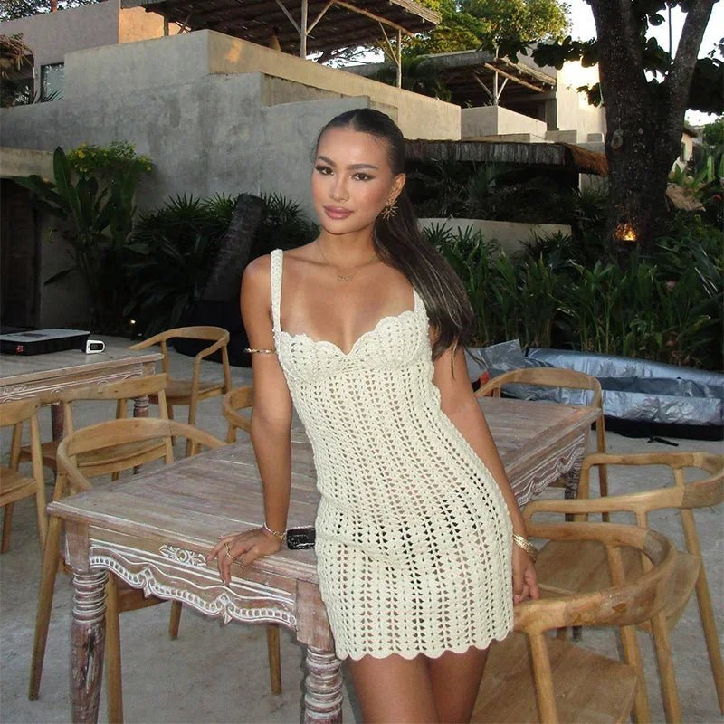 White Hollow Out Backless Dress – Women's Summer Party Dress