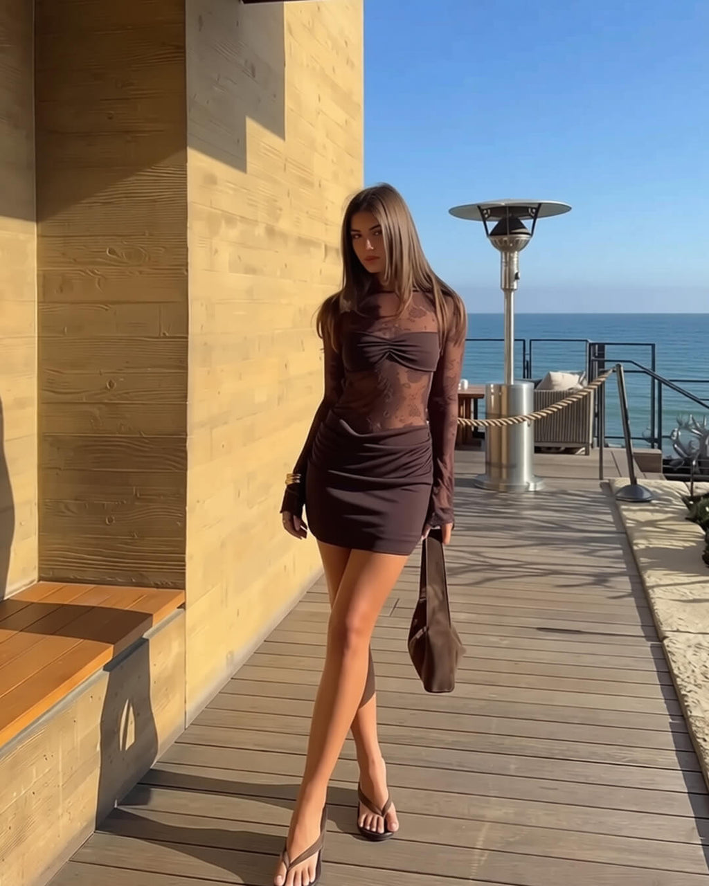 Brown Backless Lace Mini Dress – Women's Summer Party Mini Dress