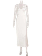 Deep Neck Satin Midi Dress – Women's Summer Party Midi Dress