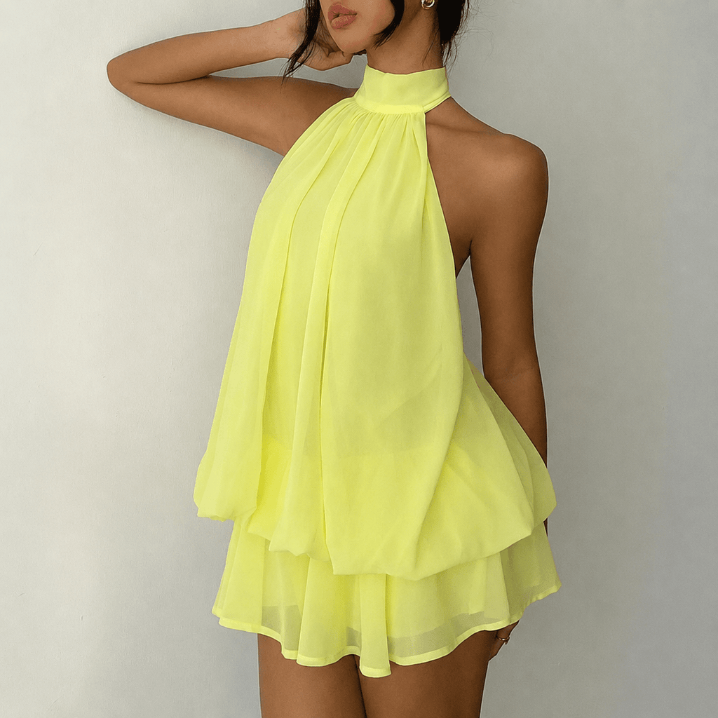 Halter Backless Mini Dress – A-Line Summer Dress in 9 Colours