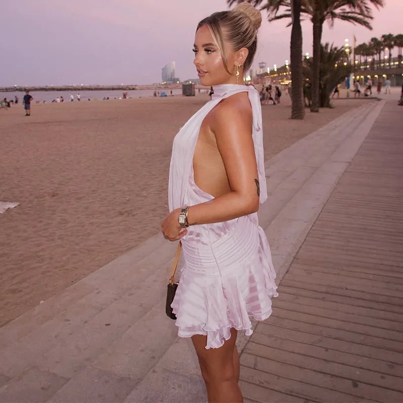Light Yellow Backless Mini Dress – Women's Summer Party Mini Dress