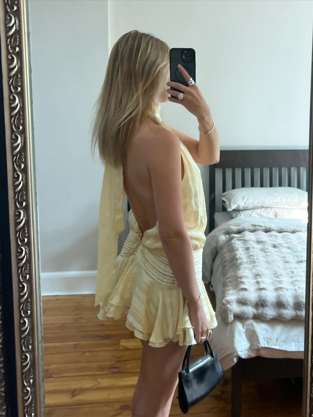 Light Yellow Backless Mini Dress – Women's Summer Party Mini Dress
