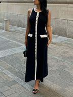 Button Front Maxi Dress with Pockets – Everyday Round Neck Dress