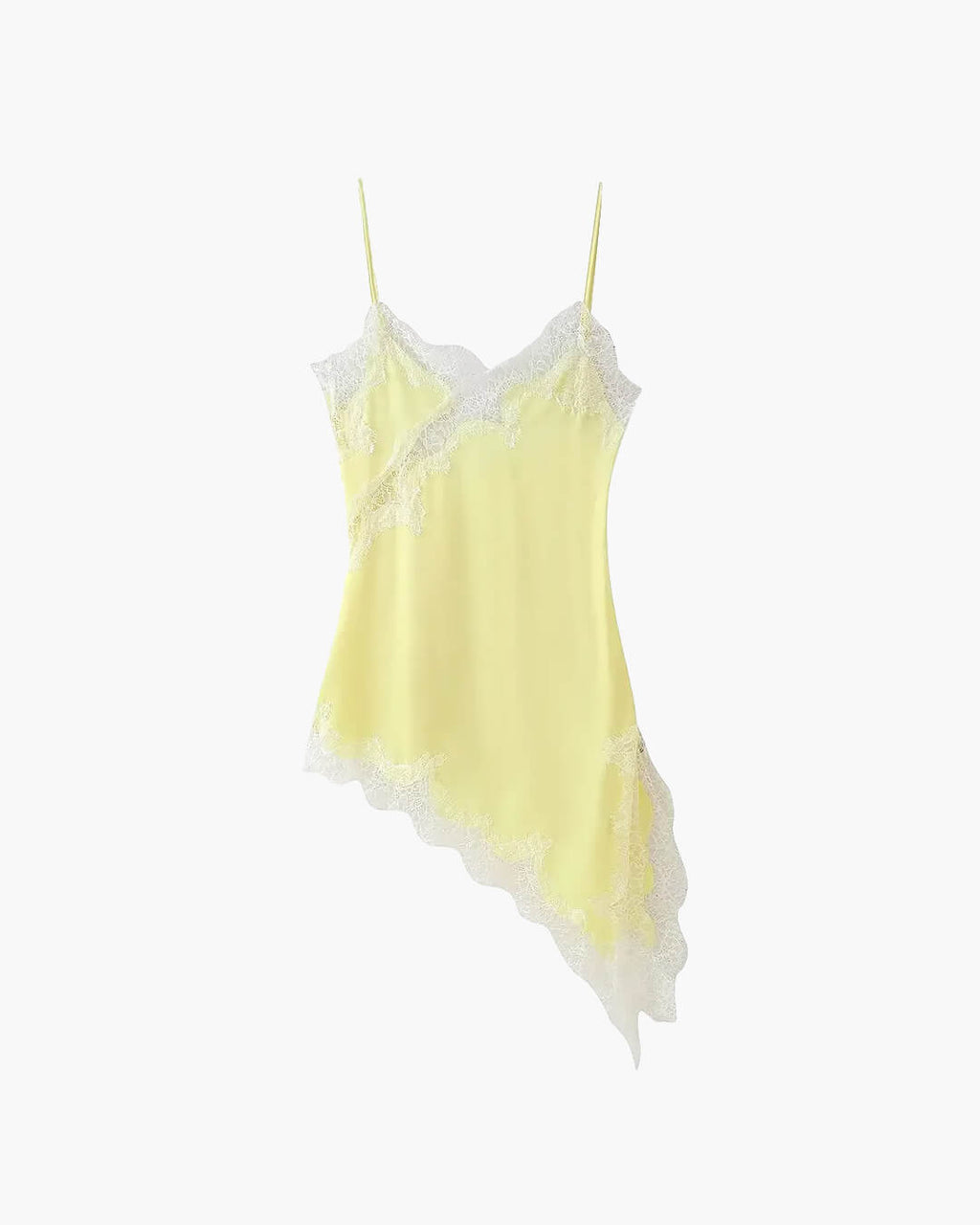 Asymmetric Satin Mini Dress with Lace Trim – Summer Party Dress