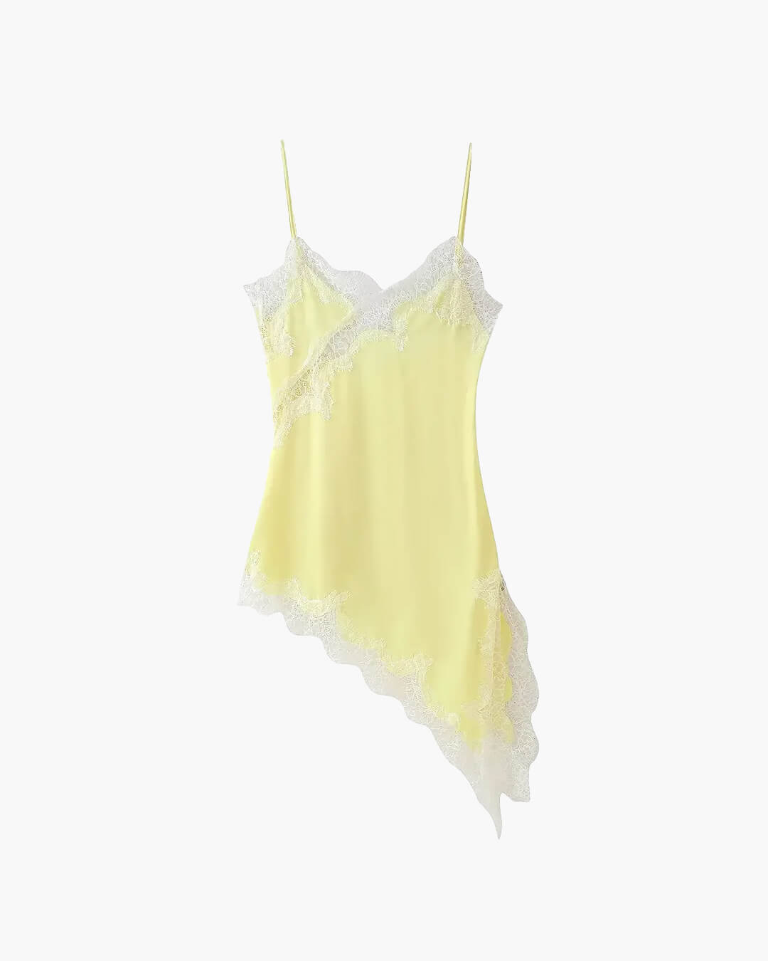 Asymmetric Satin Mini Dress with Lace Trim – Summer Party Dress