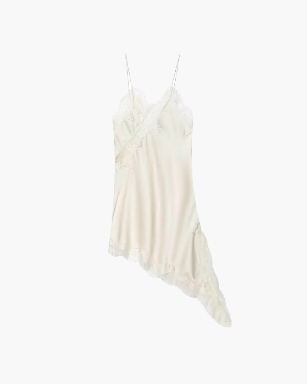 Asymmetric Satin Mini Dress with Lace Trim – Summer Party Dress
