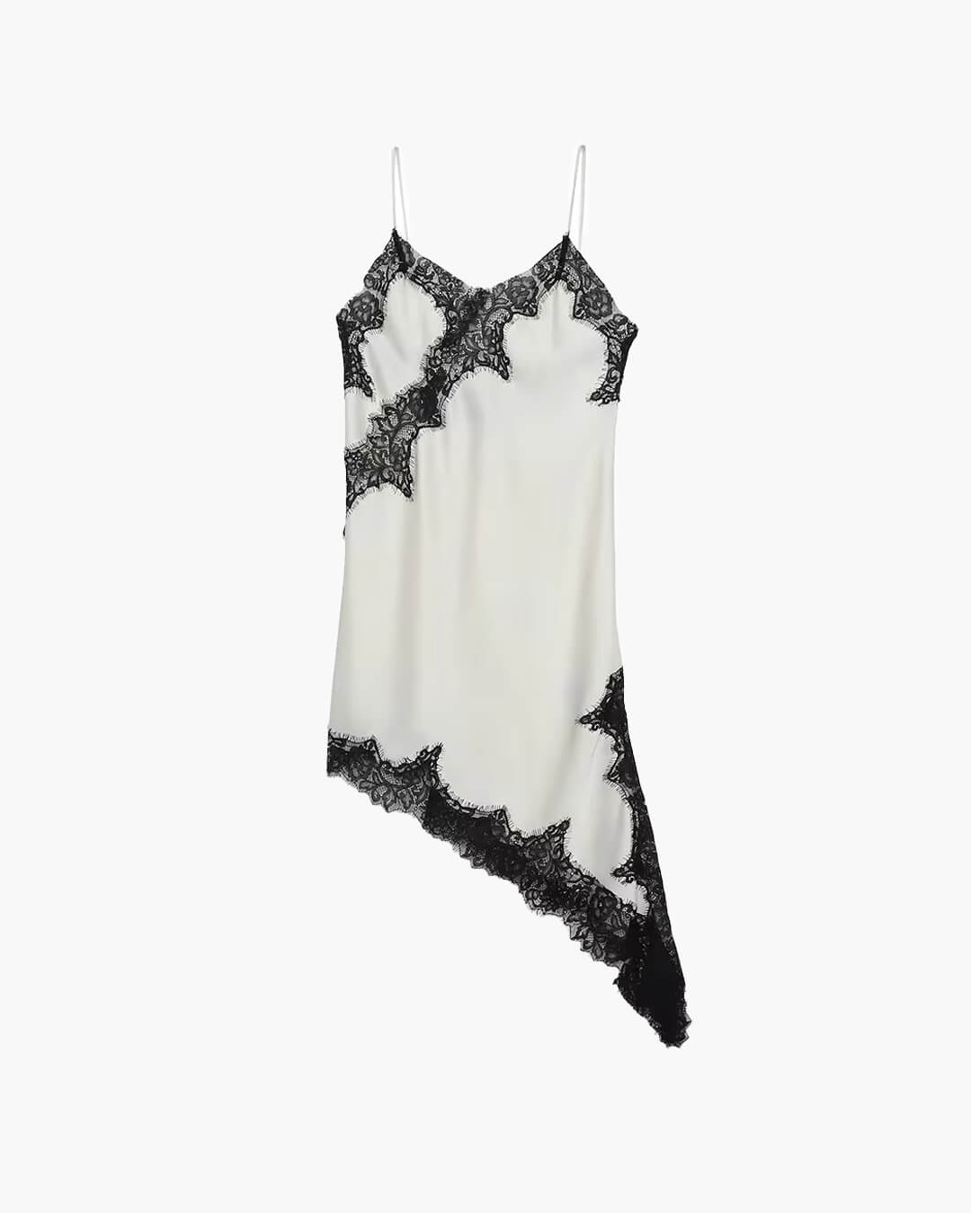 Asymmetric Satin Mini Dress with Lace Trim – Summer Party Dress