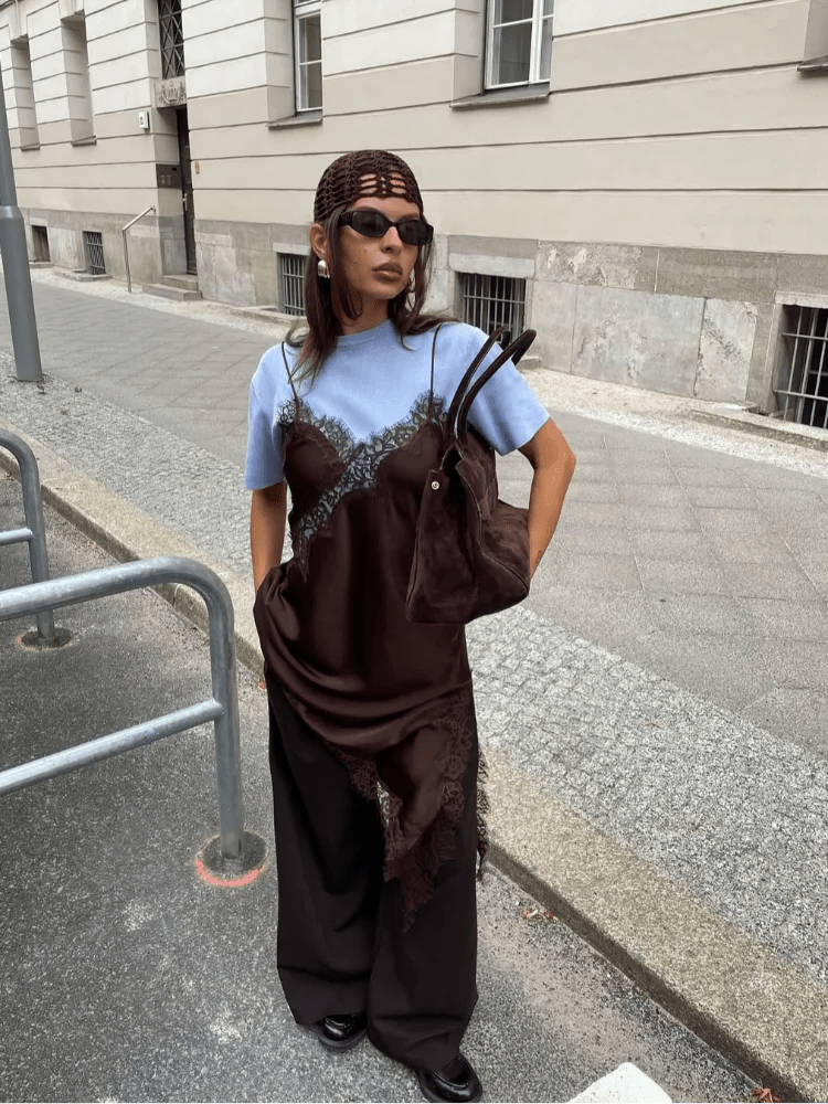 Asymmetric Satin Mini Dress with Lace Trim – Summer Party Dress