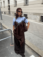 Asymmetric Satin Mini Dress with Lace Trim – Summer Party Dress