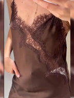 Asymmetric Satin Mini Dress with Lace Trim – Summer Party Dress