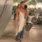 Asymmetric Satin Mini Dress with Lace Trim – Summer Party Dress