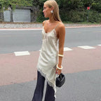 Asymmetric Satin Mini Dress with Lace Trim – Summer Party Dress