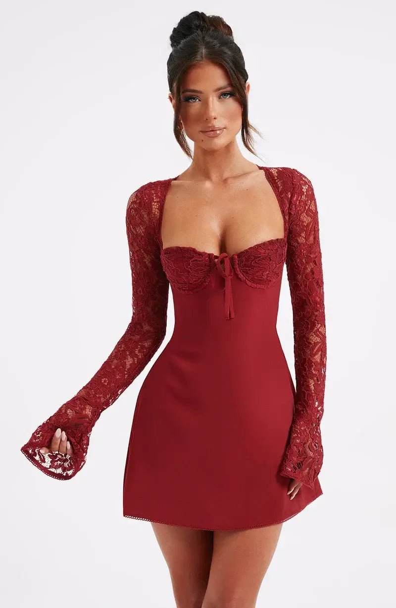 Satin Mini Dress with Lace Details – Romantic Cocktail Dress