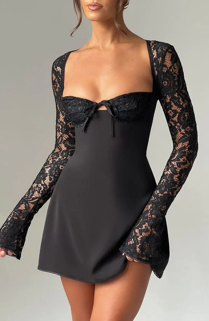 Satin Mini Dress with Lace Details – Romantic Cocktail Dress