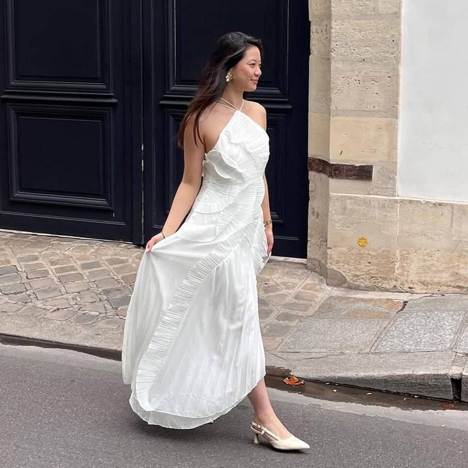 Halter Ruffled Tulle Maxi Dress – Ethereal Occasion Gown