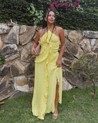 Halter Ruffled Tulle Maxi Dress – Ethereal Occasion Gown