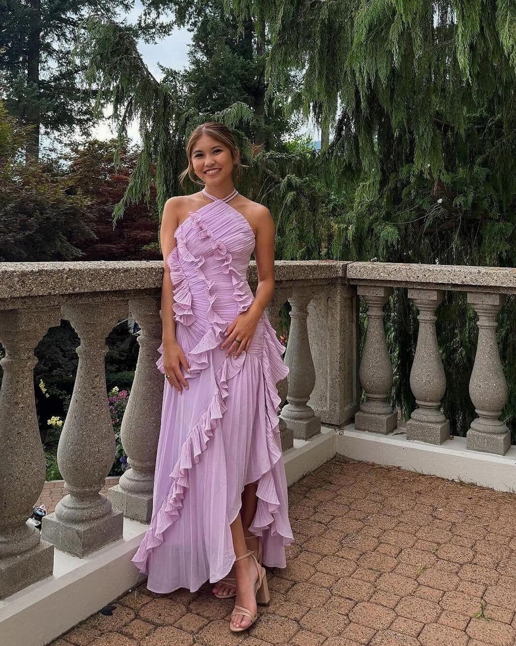 Halter Ruffled Tulle Maxi Dress – Ethereal Occasion Gown