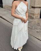 Halter Ruffled Tulle Maxi Dress – Ethereal Occasion Gown
