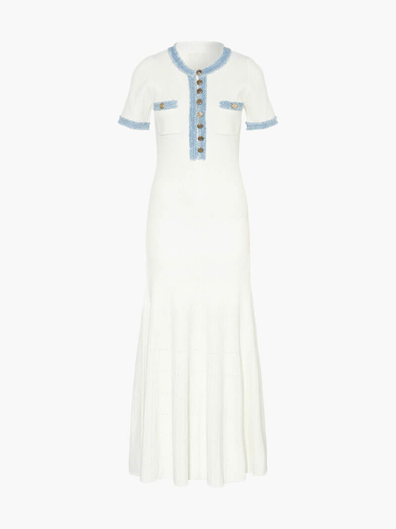 Textured Knit Maxi Dress – Boho Crochet Detail Dress