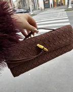 Plush Suede Look Bag with Gold Knot Detail