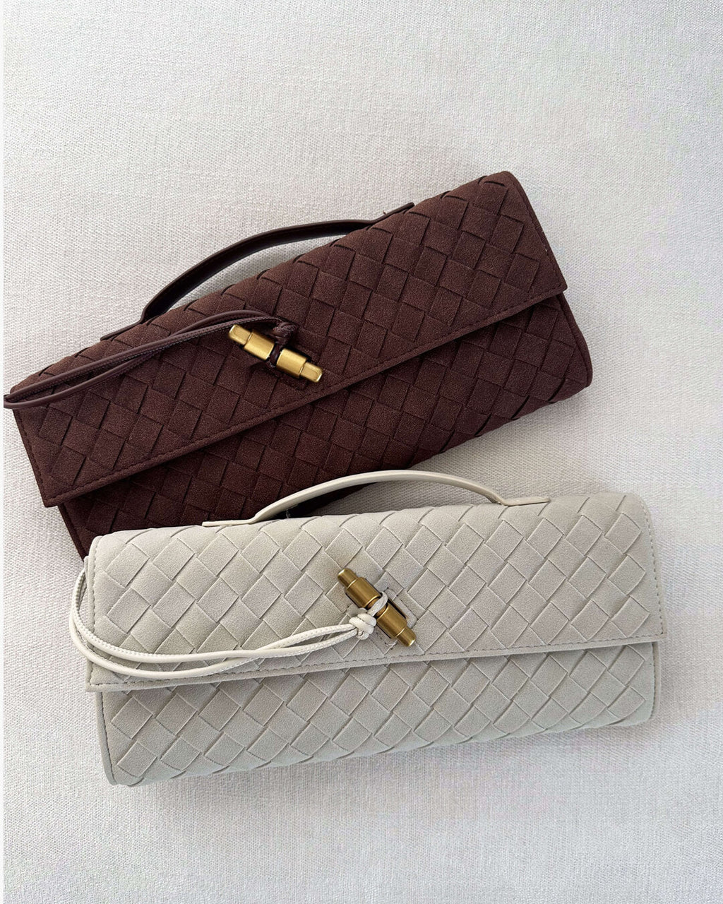Plush Suede Look Bag with Gold Knot Detail