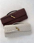 Plush Suede Look Bag with Gold Knot Detail