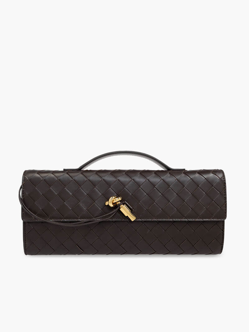 Woven Bag with Knot & Gold Link Detail – Compact Vegan Leather Handbag