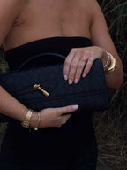 Woven Bag with Knot & Gold Link Detail – Compact Vegan Leather Handbag