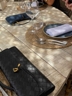 Woven Bag with Knot & Gold Link Detail – Compact Vegan Leather Handbag