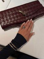 Woven Bag with Knot & Gold Link Detail – Compact Vegan Leather Handbag