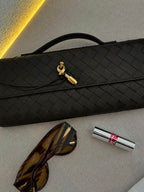 Woven Bag with Knot & Gold Link Detail – Compact Vegan Leather Handbag