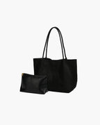 Suede Look Tote Bag with Pouch – Retro Two-Piece Bag Set