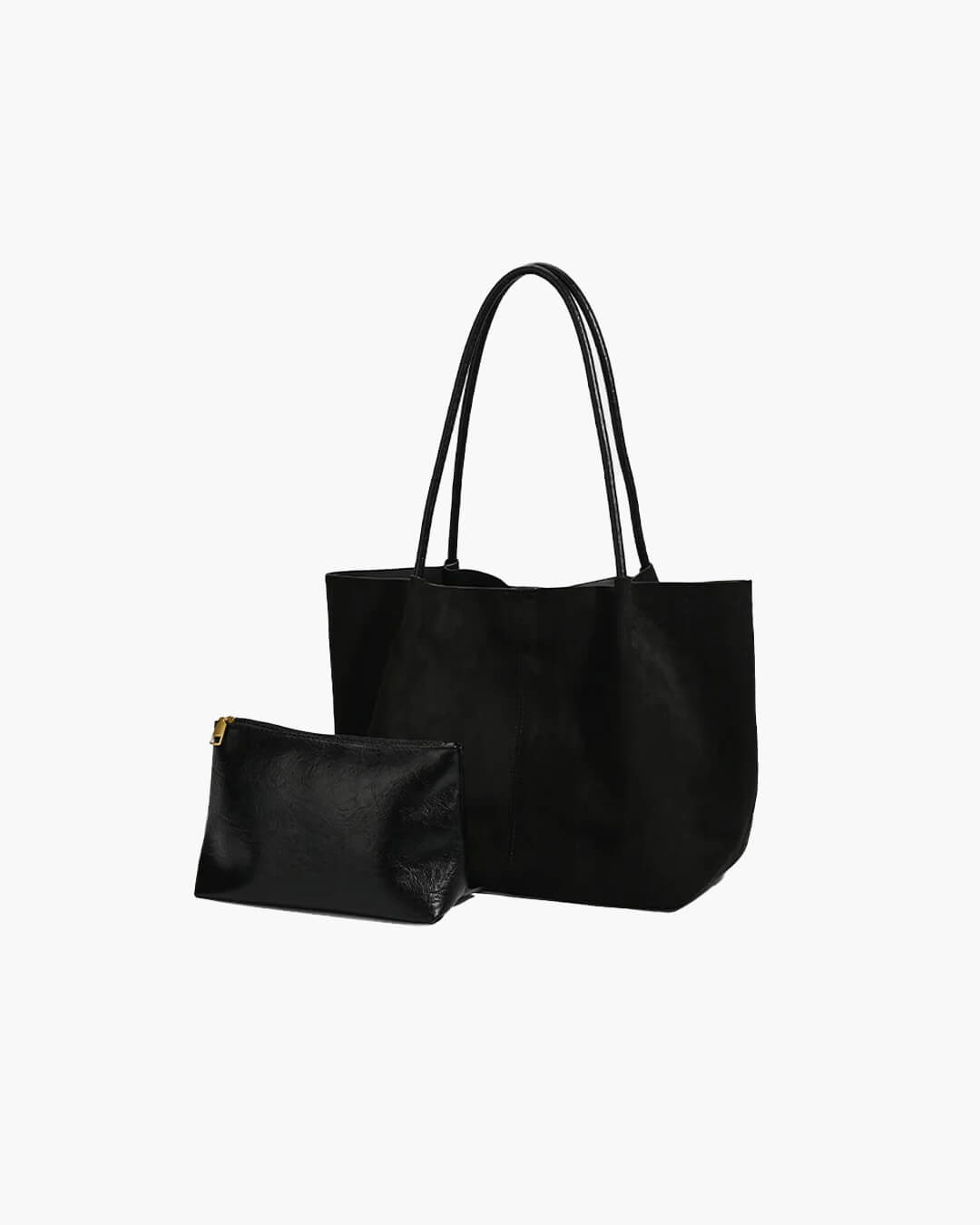 Suede Look Tote Bag with Pouch – Retro Two-Piece Bag Set