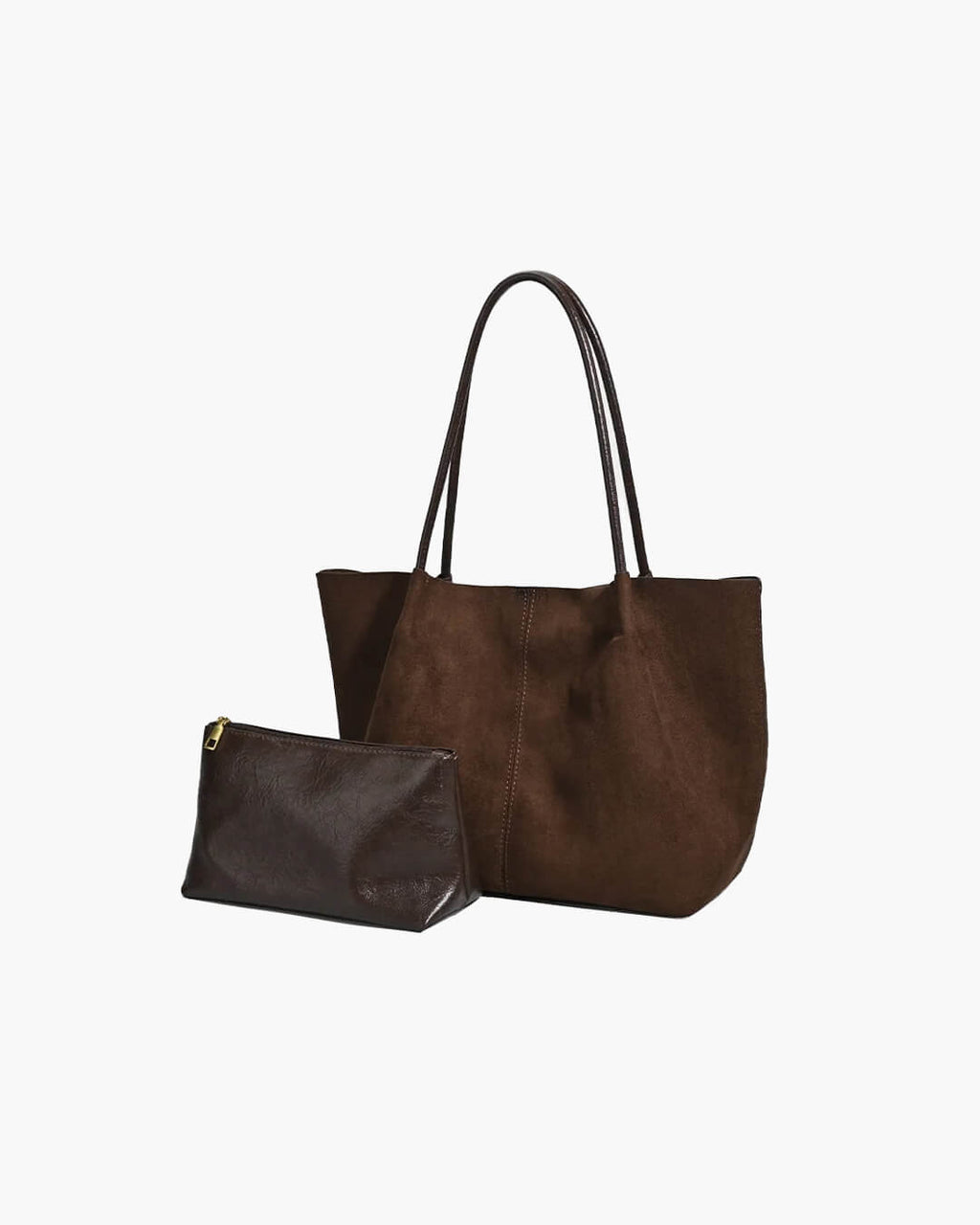 Suede Look Tote Bag with Pouch – Retro Two-Piece Bag Set