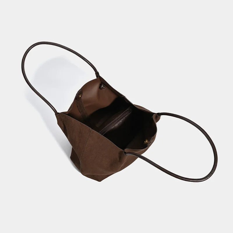 Suede Look Tote Bag with Pouch – Retro Two-Piece Bag Set