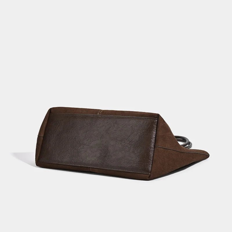 Suede Look Tote Bag with Pouch – Retro Two-Piece Bag Set