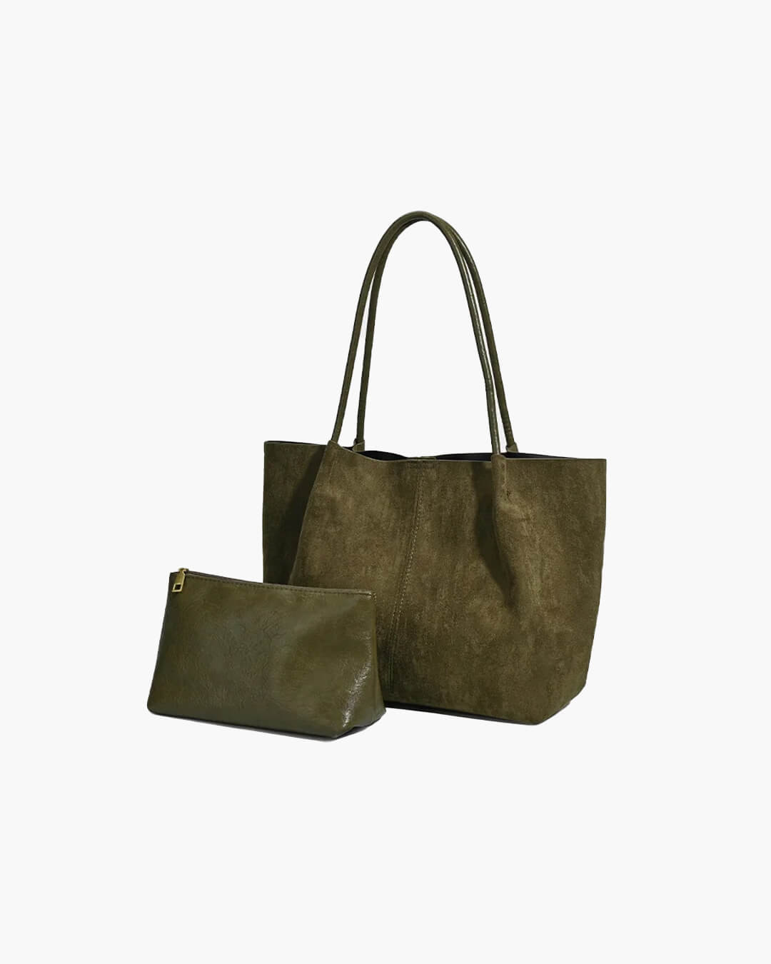 Suede Look Tote Bag with Pouch – Retro Two-Piece Bag Set