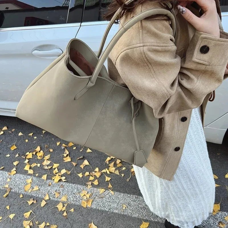 Vegan Suede Shoulder Tote – Minimalist Solid Colour Bag