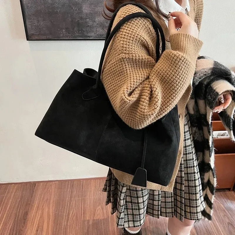 Vegan Suede Shoulder Tote – Minimalist Solid Colour Bag