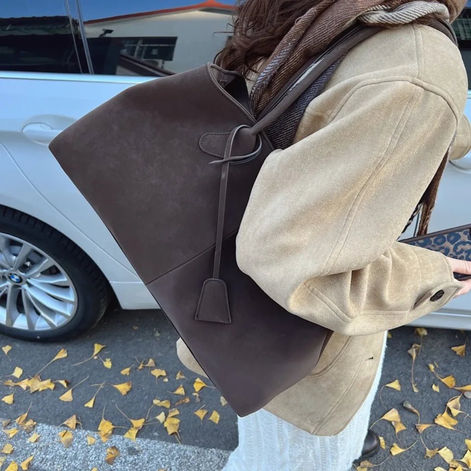Vegan Suede Shoulder Tote – Minimalist Solid Colour Bag