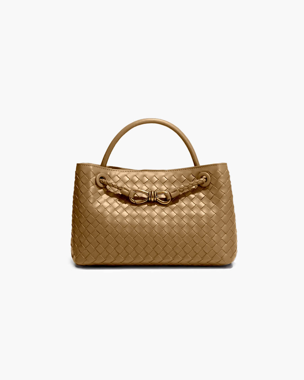 Small Woven Bag with Gold Details – Compact Textured Handbag