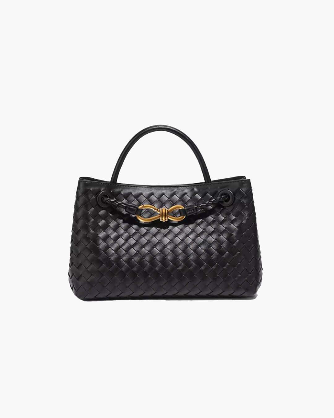 Small Woven Bag with Gold Details – Compact Textured Handbag