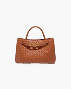 Small Woven Bag with Gold Details – Compact Textured Handbag