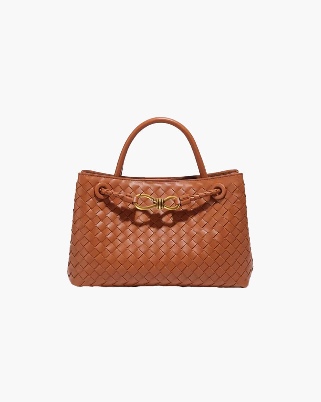 Small Woven Bag with Gold Details – Compact Textured Handbag