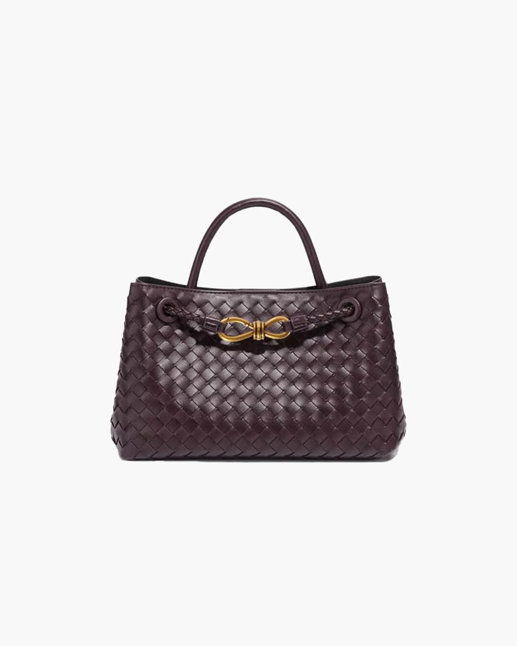 Small Woven Bag with Gold Details – Compact Textured Handbag