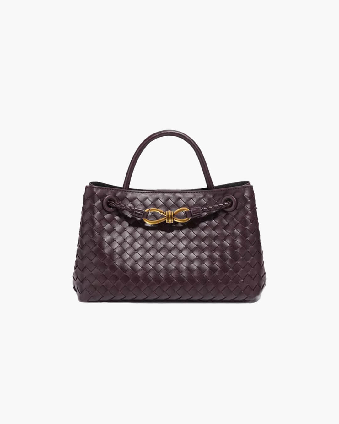 Small Woven Bag with Gold Details – Compact Textured Handbag