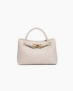 Small Woven Bag with Gold Details – Compact Textured Handbag