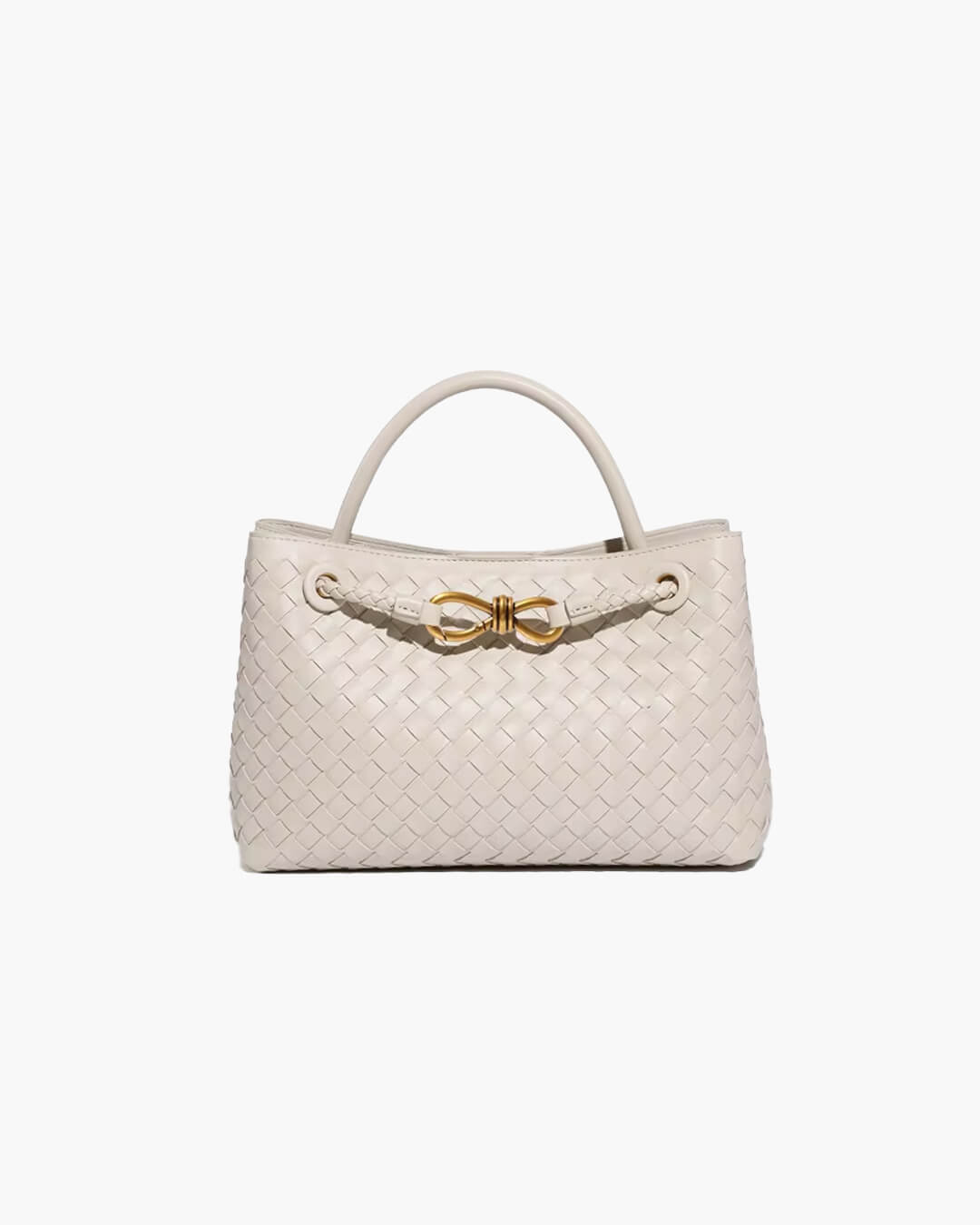Small Woven Bag with Gold Details – Compact Textured Handbag